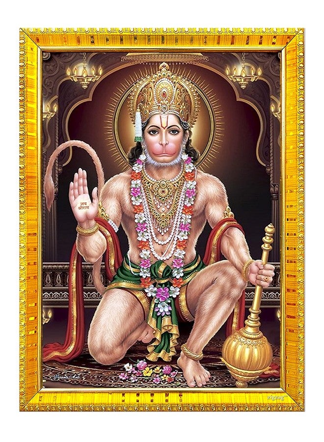 ZIG-ZAG zig zag Lord Hanuman Ji Bajrangbali Photo Frame For Wall / Table / Pooja Room ( 7X9 Inches, Acrylic Glass) Golden, Rectangular - Image 1